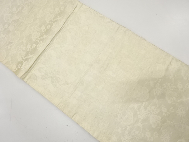 アンティーク　鶴に笠松・菊・枝梅模様織り出し　花嫁衣裳丸帯（材料）